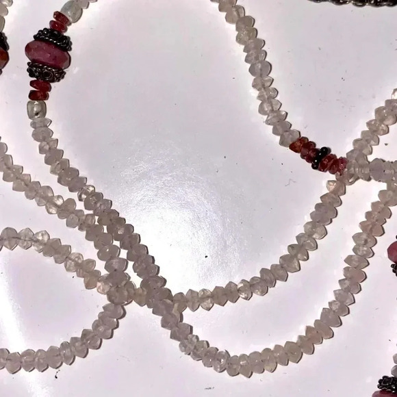 Gemstone Rose Quartz Morganite Rhodochrosite Scarf Tassel Flapper Style Necklace - Picture 10 of 10